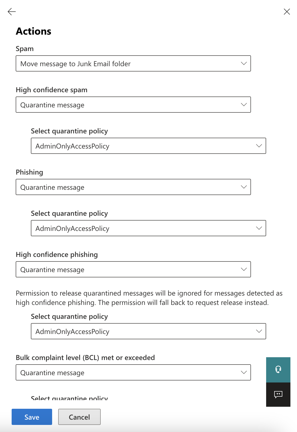 Select the spam actions in the above step