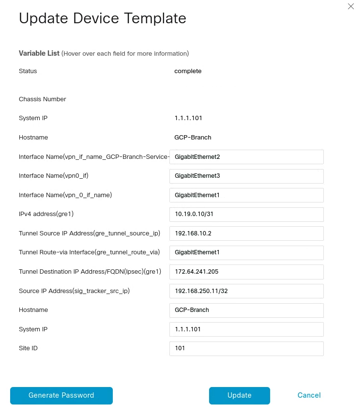 Update template fields for GRE tunnel